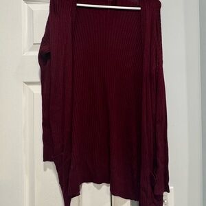 Mudd Ribbed Open Front Cardigan Burgundy Wine Long Sleeve Size S Pockets